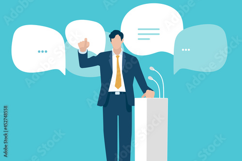 Speech. Public speaker. Education, teaching. Business vector illustration. 