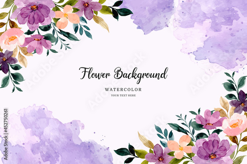 Purple flower background with watercolor