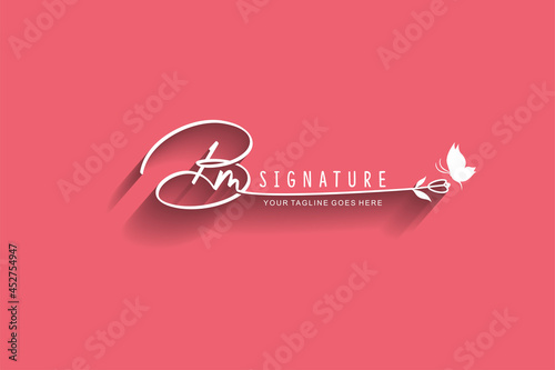 combination letter B m signature. Vector calligraphy logo design illustration template