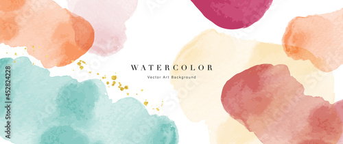 Watercolor abstract art background vector. Wallpaper design with paint brush beige watercolor. Illustration for prints, wall art, cover and invitation cards.