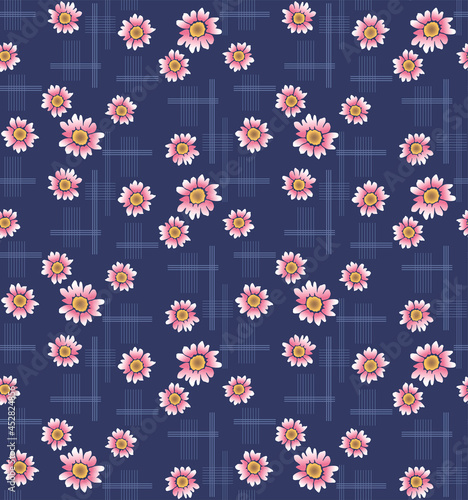 Japanese Cute Flower Cross Line Vector Seamless Pattern