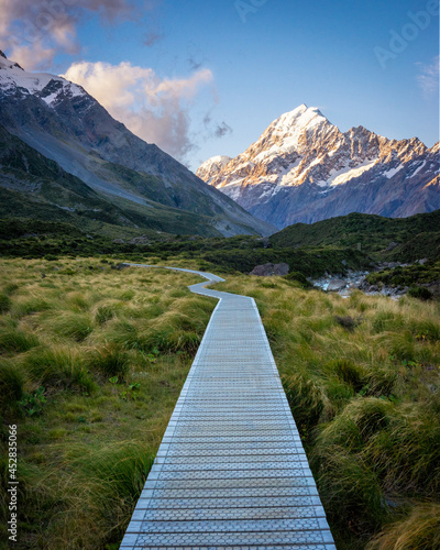 A boardwalk on the Hooker Valley Trail, Aoraki/Mt Cook National Park, Canterbury, South Island, New Zealand
