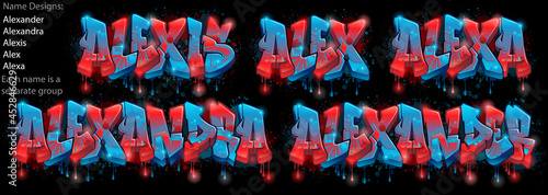 Graffiti styled Name Design - Alexander, Alexandra, Alexis, Alex, Alexa