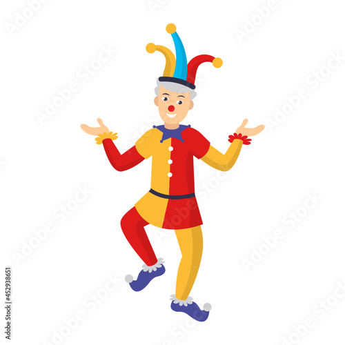 Laughing jester Concept Vector Icon Design, Circus characters Symbol, Carnival performer Sign, Festival troupe Stock illustration