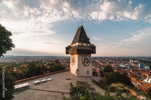 Schlossberg clock tower, a representative symbol of Graz city, Austria, famous uropean destination