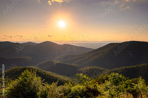 View of blue ridge mountains from skyline drive in Shenandoah National Park, Virginia.