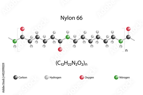 Molecular formula of nylon 66. Nylon 66 is a type of polyamide or nylon. 
