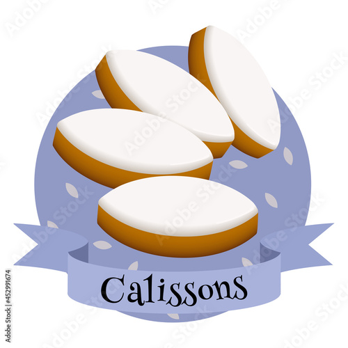 French dessert calissons. Colorful vector illustration in cartoon style.