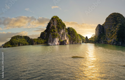 Ha Long Bay captured at sunset with fisheyes