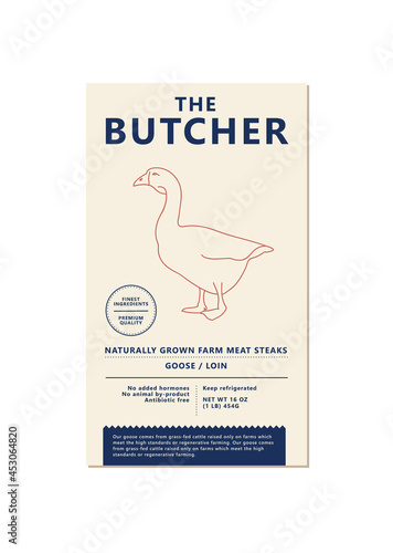 Vector design template label for packaging with illustration silhouette - farm goose. Abstract symbol for meat products.