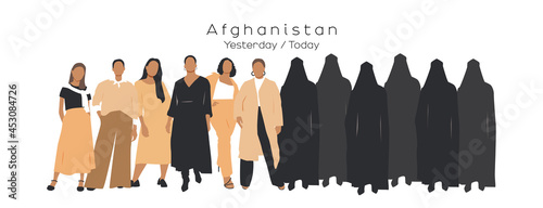 Afghanistan Women. Yesterday,Today. Flat vector illustration.