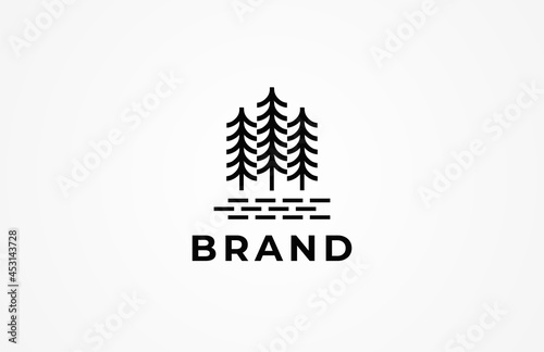 Pine fir simple line vintage hipster logo design, vector lllustration