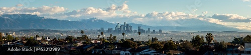 Downtown Los Angeles and San Gabriel Mountains in Winter Panorama