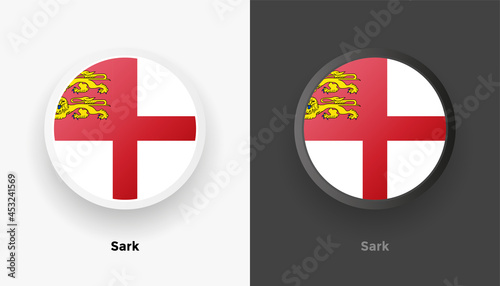 Set of two Sark flag buttons in black and white background. Abstract shiny metallic rounded buttons with national country flag