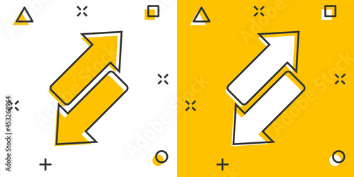 Reverse arrow sign icon in comic style. Refresh vector cartoon illustration on white isolated background. Reload business concept splash effect.