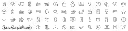 Shopping icons set. E-commerce icon collection. Online shopping thin line icons. Shop icons vector