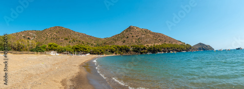 Cala Montjoi, beautiful beach of the Cap Creus Natural Park, Gerona, Costa Brava of Catalonia in the Mediterranean. Spain