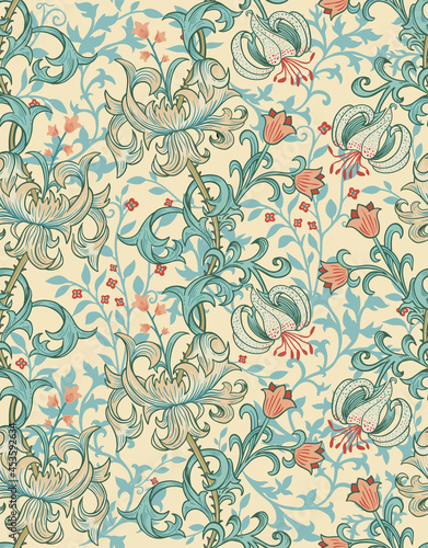 seamless pattern with Victorian flowers in the style of William Morris