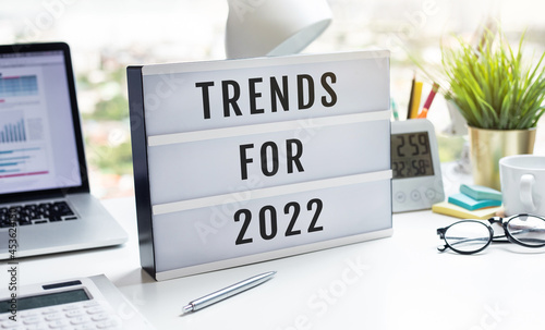 Trends for 2022 concepts with text on lightbox.inspiration and creativity.