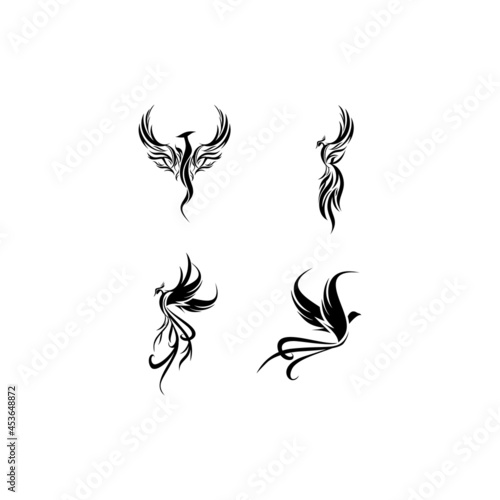 Collection phoenix vector drawing, black