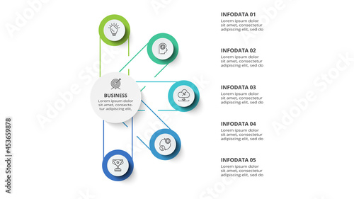Creative concept for infographic with 5 steps, options, parts or processes. Business data visualization.