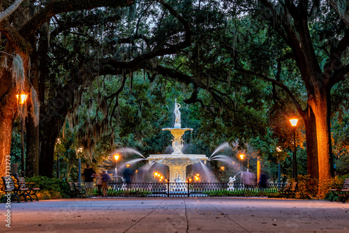 Famous historic Forsyth Fountain in Savannah, USA