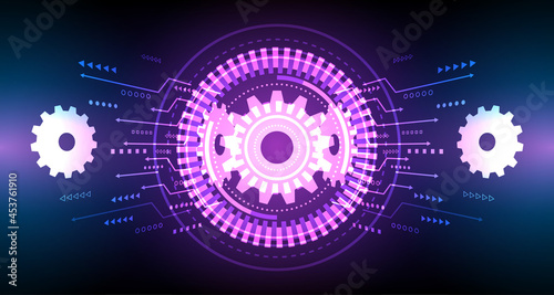 Gear wheel pattern on powder circuit, electronic light line on background.EP-22