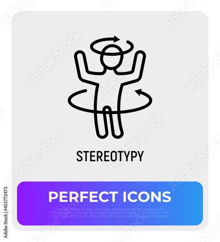 Stereotypy, dizziness or disorientation thin line icon. Modern vector illustration of illness symptom.