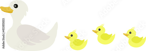 Cute ducklings following mama duck vector illustration isolated