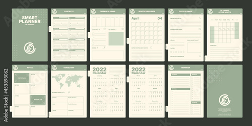 Notebook pages. Daily planner book with calendars goal reminder date and month weekly organizer for routine processes garish vector scrapbook pages template