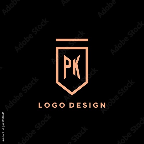 PK monogram initial with shield logo design icon