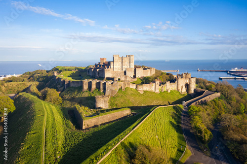 Dover, England, United Kingdom - May 10, 2021: Aerial view to Dover castle.