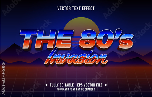 Editable text effect gradient color retro futuristic eighties style for digital and print media font effect template