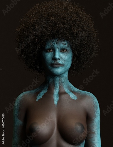 3D rendering illustration of African woman's body painting