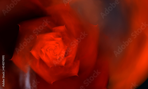 3d digital red rose flower with glowing petals in artistic expressive illustration. Feeling, emotion, power, danger, passion, love creative representation. Great as banner, cover or festive print. 