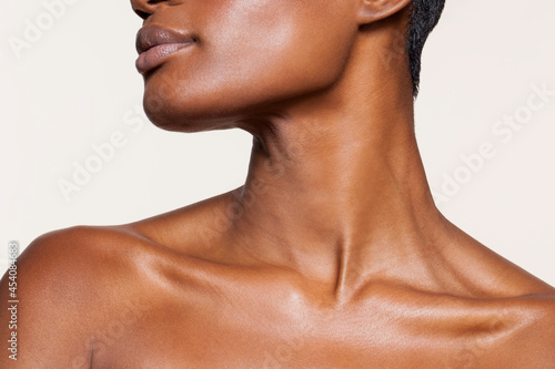 Studio close up of neck of beautiful woman