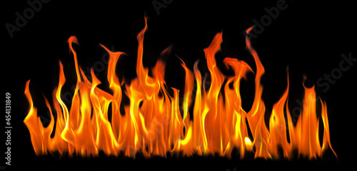 Fire flames burning on black background