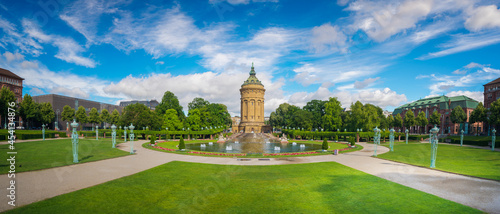 Panoramic View of the Mannheim Water Tower at a sunny summer day