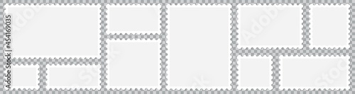 Light Postage Stamps collection, Postage stamp borders isolated on transparent background, vector illustration