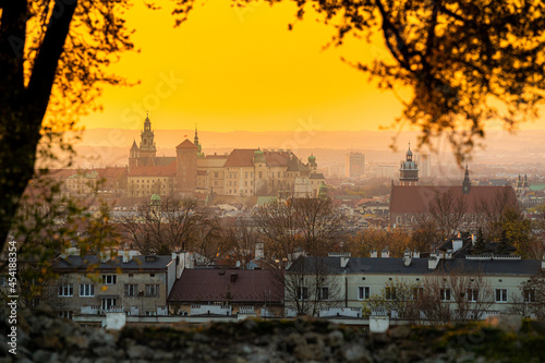 Widok na Kraków - View on Cracow and Wawel Castle. Postcard from Kraków - Poland - Polska