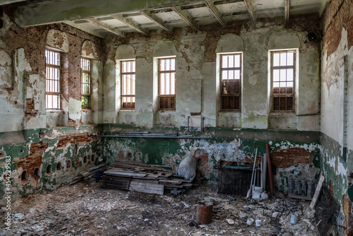 Rozdil, Ukraine - august, 2021: the ruins of Synagogue in Rozdil.