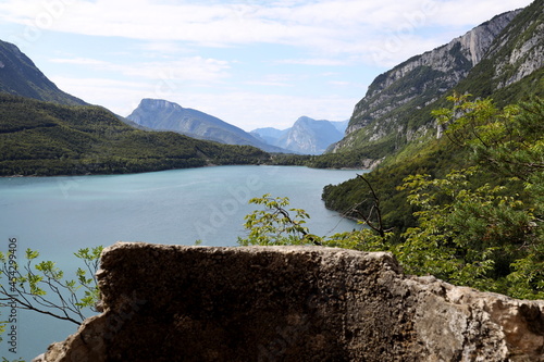 Lake Molveno seen from the fortifications on the Mezzolago tumulus. Forts built in 1703 and also used during the First World War.
