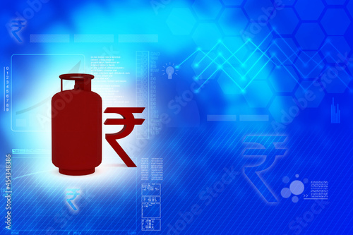 3d illustration gas cylinder indian rupee with rising arrow 