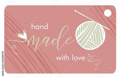 Handmade, hobby and knitting theme. Hand-drawn vector logo template with a crochet, heart shape logo images.