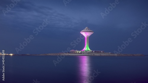 Al Khobar water tower view from the new Corniche at night