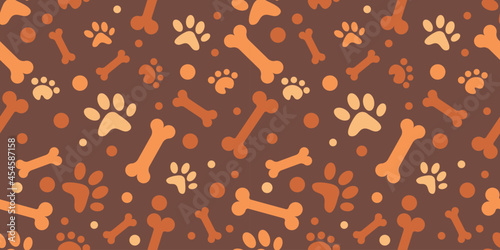 Dog Bone vector dog paw doodle Seamless pattern isolated dark brown wallpaper background