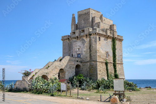 Torre Colimena, a seaside village in the municipality of Manduria, Puglia, Italy. Coastal defense tower of Emperor Charles V, king of Spain