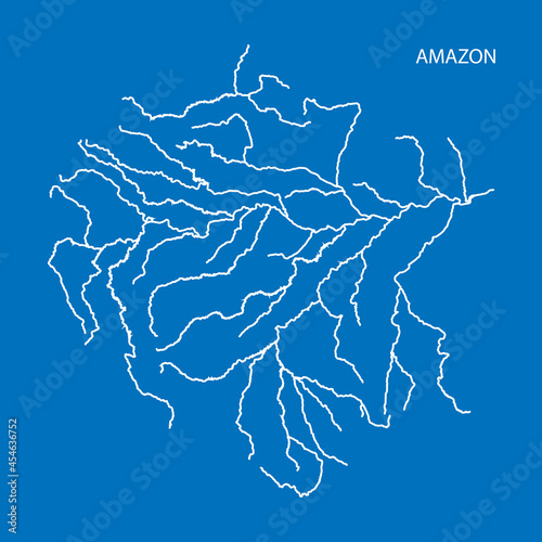 Map of Amazon river drainage basin. Simple thin outline vector illustration.