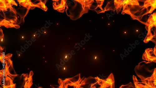 上下の激しく燃え盛る炎とゆらめく火の粉と火花 