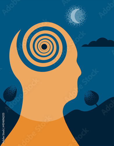 An illustration of a person with obsessive and recurring thinking. Vector illustration.